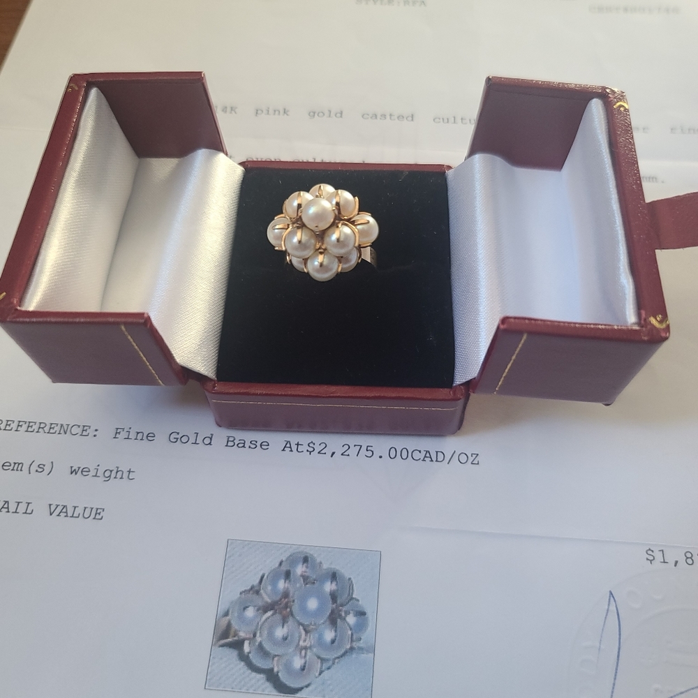 13 pearls 14K golden ring, size 6